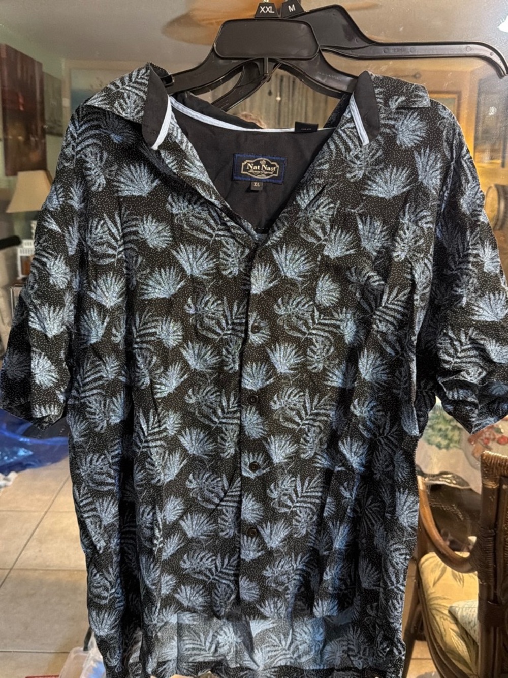 Shirt Nat Nast Luxury Originals shirt xl palm frond Blue/Black‎ 70% Silk Haw